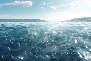 Silvery smolts in the ocean. Generative AI.