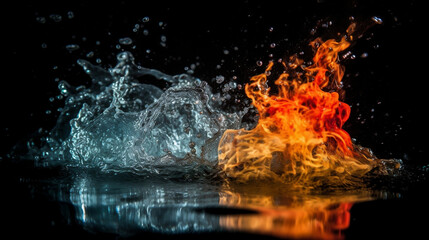 fire and water on black - opposite energy, Generative Ai