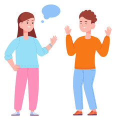 Obraz premium Kids talking. Girl and boy with blank speech bubble