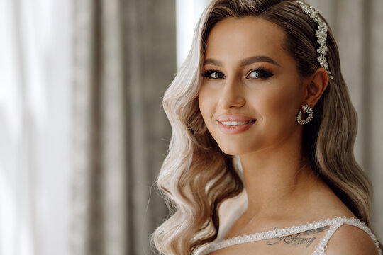 portrait of the beautiful bride in the hotel
