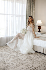 Fototapeta premium portrait of the beautiful bride in the hotel