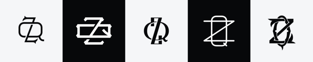 Initial letters ZQ Monogram Logo Design Bundle