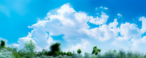 Fototapeta na wymiar White clouds, background, landscapes with soft edges, light sky-blue. Generative AI.
