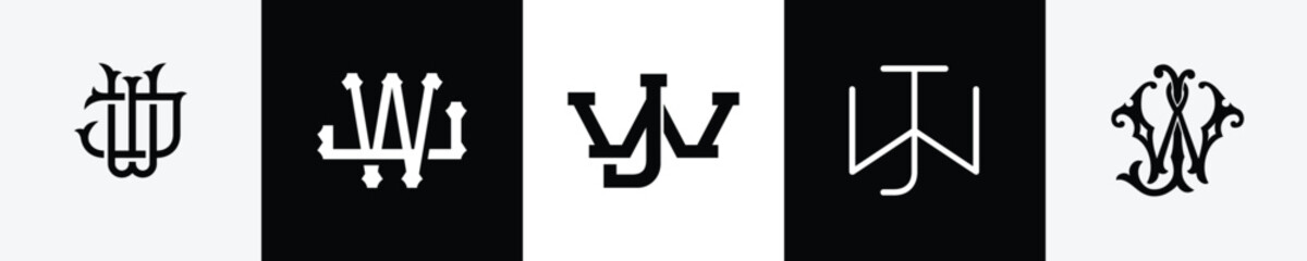 Initial letters WJ Monogram Logo Design Bundle