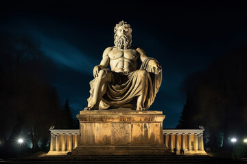 Fototapeta na wymiar Statue of Zeus in Olympia at night Generative AI