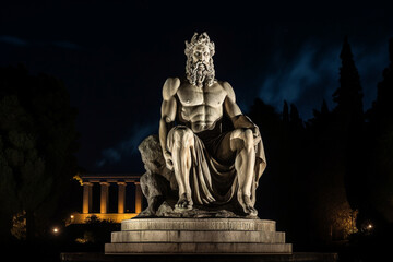 Fototapeta na wymiar Statue of Zeus in Olympia at night Generative AI