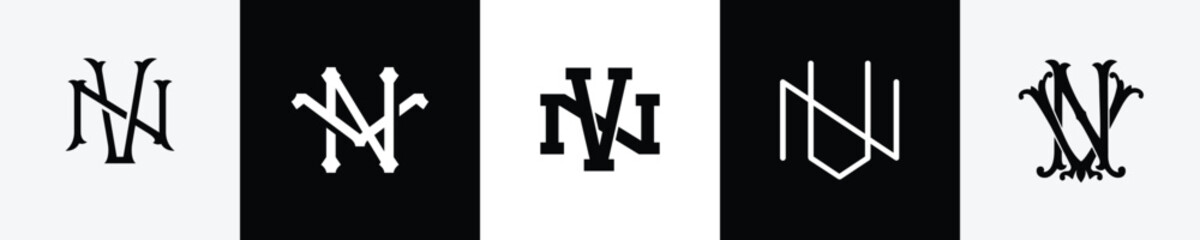 Initial letters NV Monogram Logo Design Bundle