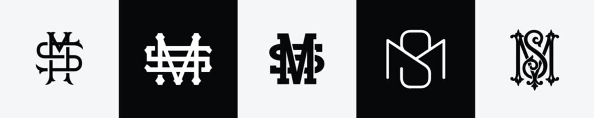 Initial letters MS Monogram Logo Design Bundle - obrazy, fototapety, plakaty