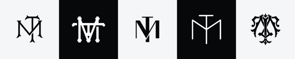 Fototapeta na wymiar Initial letters MT Monogram Logo Design Bundle