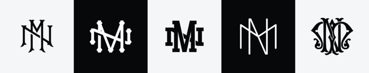 Initial letters MN Monogram Logo Design Bundle