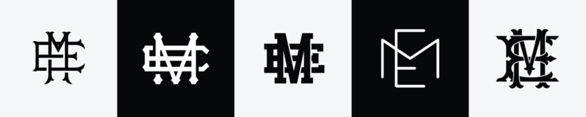 Initial letters ME Monogram Logo Design Bundle - obrazy, fototapety, plakaty