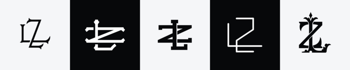 Initial letters LZ Monogram Logo Design Bundle
