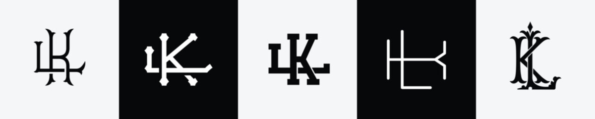 Initial letters KL Monogram Logo Design Bundle