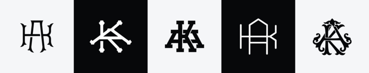 Initial letters KA Monogram Logo Design Bundle - obrazy, fototapety, plakaty