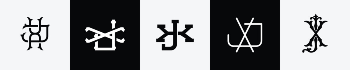 Initial letters JX Monogram Logo Design Bundle