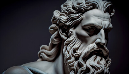 Head of greek god sculpture statue of a man. AI generated