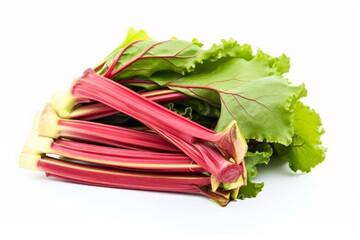 A bunch of rhubarb is on a white background.