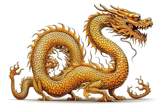 Traditional Chinese golden Dragon Vector Illustration isolation on transparent background. Generative AI