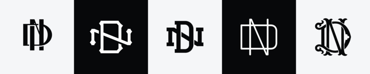 Fototapeta na wymiar Initial letters DN Monogram Logo Design Bundle