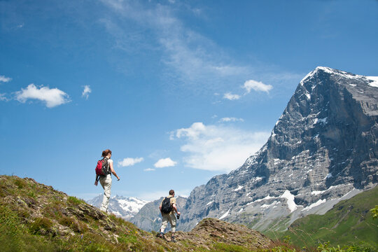 Couple Hiking, Berense Oberland, Eiger Peak, North Face, Switzerland