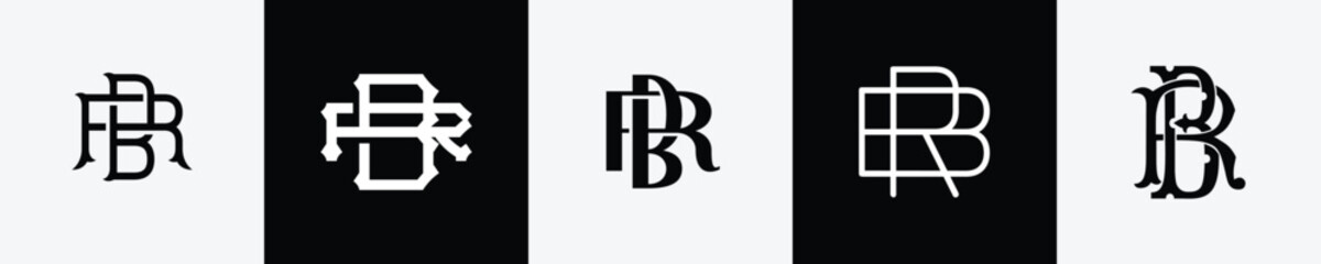 Initial letters BR Monogram Logo Design Bundle - obrazy, fototapety, plakaty