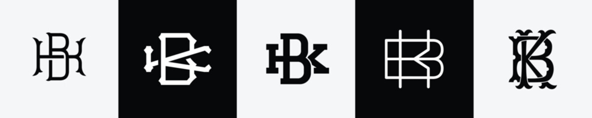 Fototapeta na wymiar Initial letters BK Monogram Logo Design Bundle