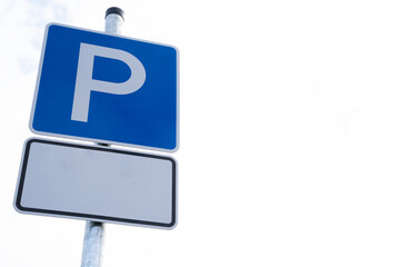 Blue parking sign for vehicles with copy space for text
