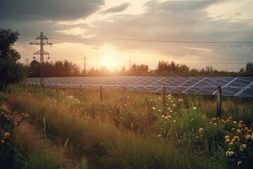 Fototapeta na wymiar solar power station created with Generative AI technology