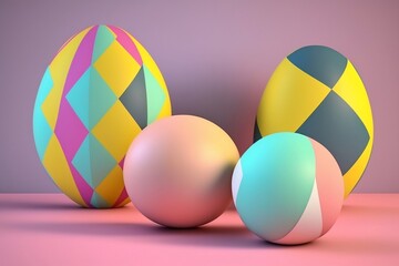 Easter Eggs Volumetric Image with Geometric Shapes and Pastel Colors. Generative AI