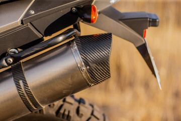 Carbon fiber motorcycle exhaust muffler close up