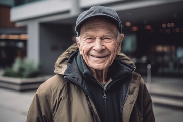 Portrait of an elderly man in the city. Vintage style.