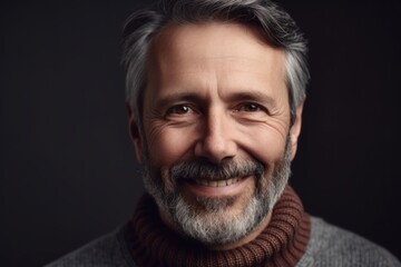 Fototapeta premium Portrait of a handsome middle-aged man in a gray sweater and scarf