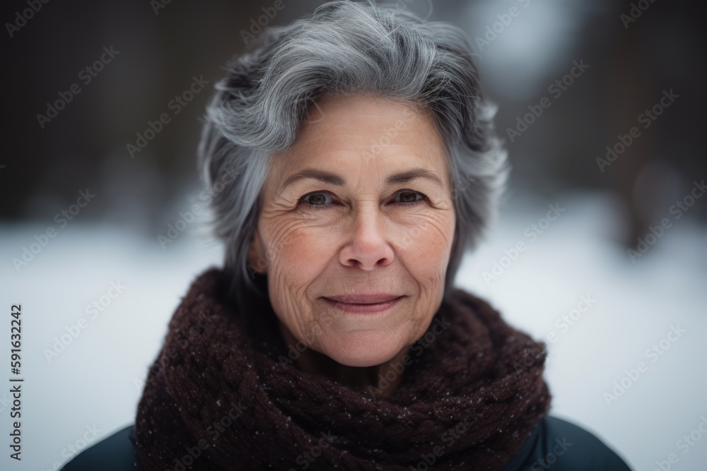 Canvas Prints Portrait of a smiling senior woman in winter park, outdoor shot