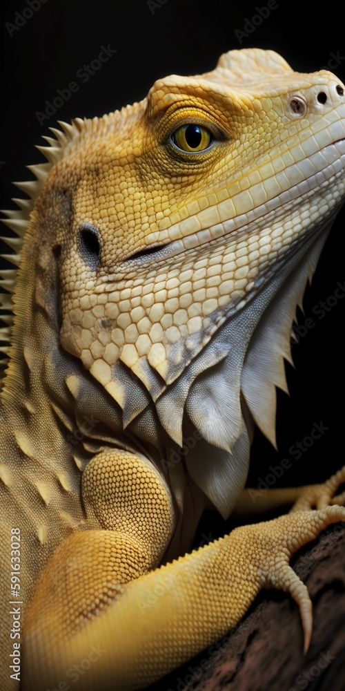 Poster first in the yellow in-depth view of an albino iguana portrait of a closeup albinoid iguana generati