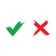 Thin line check mark icons. Green tick and red cross checkmarks flat line icons set. Vector illustration isolated on white background