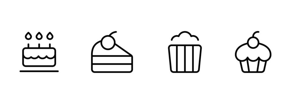 Cake cupcake pastry icon set. bakery pie tart icons, Vector graphic illustration. Suitable for website design, logo, app, template, and ui.