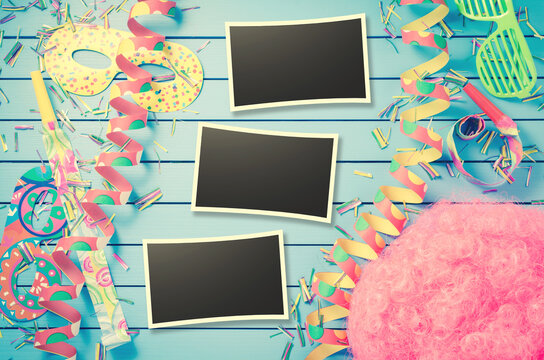 Colorful party background with empty photo frames