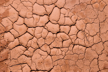 There are large cracks on surface ground after prolonged period of drought.