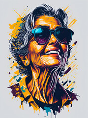Happy woman in sunglasses. AI generated illustration
