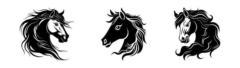 Horse head black filled vector Illustration silhouette icon t-shirts cards