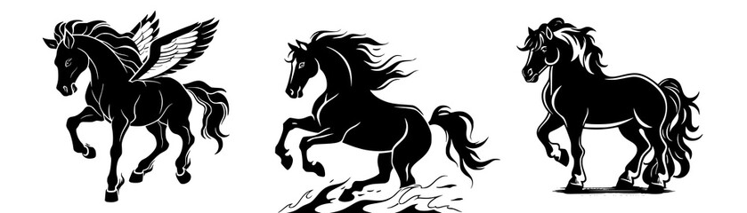 Horse black filled vector Illustration silhouette icon t-shirts cards