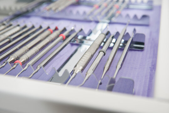 Close-up of Tray of Dental Instruments in Dental Office, Germany