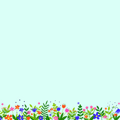 Floral background. Spring decoration with colourful blooming flower and leaves. Vector illustration