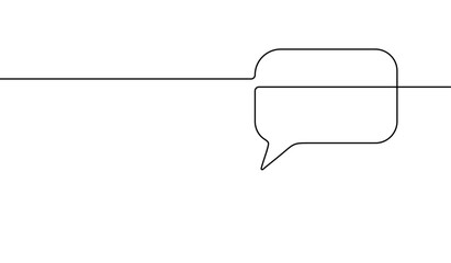 Speech bubble. Communication hand drawn continuous line. Black icon talk isolated on white background. Comment discussion. Symbol dialog. Balloon quote. Modern abstract design. Vector illustration