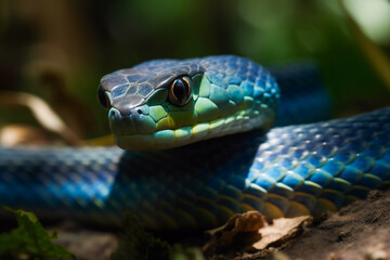 Fototapeta premium Majestic Blue Viper Snake in Its Natural Habitat. Generative AI....