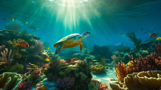 Diving into a Vibrant World of Coral and Sea Creatures. Generative AI