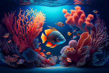 Fototapeta na wymiar Exploring the Colorful Underwater World. A Collection of Exotic Fish and Coral Reefs. Generative AI