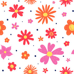 Floral seamless pattern. Transparent spring background with blowing flowers and leaves. PNG illustration