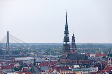Aerial view of the Church of Saint Peter in Riga