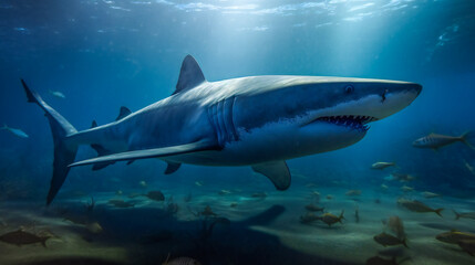 Fototapeta premium Capturing the Megalodon Shark. Generative AI